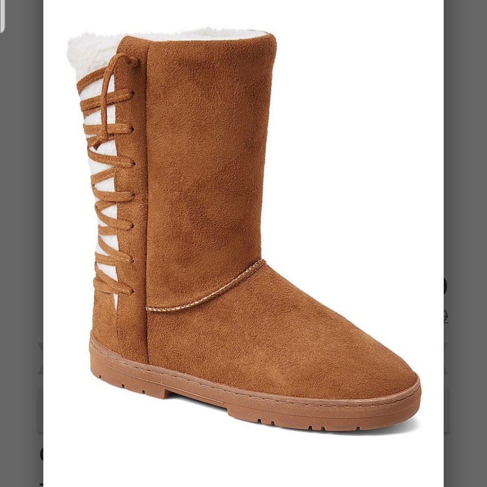 Ellen Tracy Lace-Up Cognac Ugg Sheepskin Boots